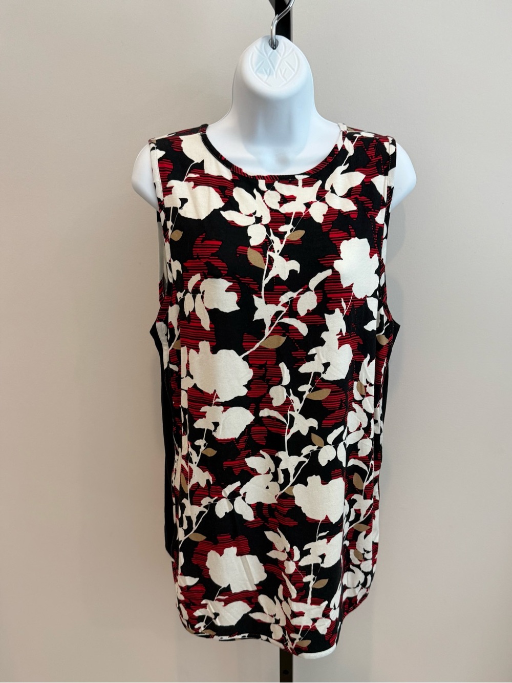 J Jill Sleeveless Floral Print Shell Top - Black, White & Burgundy